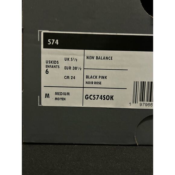 New Balance 574 Black Pink / Size 6Y (7.5W) / Brand New - Picture 8 of 9